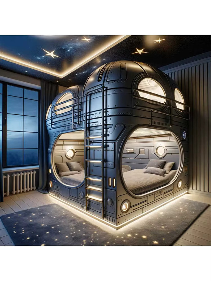 Modernes Etagenbett im Weltraumkapsel-Design für Kinder in Grau aus Kunststoff und Verbundwerkstoff - Bild 2