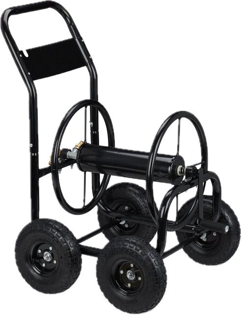 Relaxdays Schlauchwagen aus Stahl in Schwarz, kurbelbetrieben und fahrbar mit Luftreifen, B/T/H: 95,5 x 61 x 72 cm - Bild 1