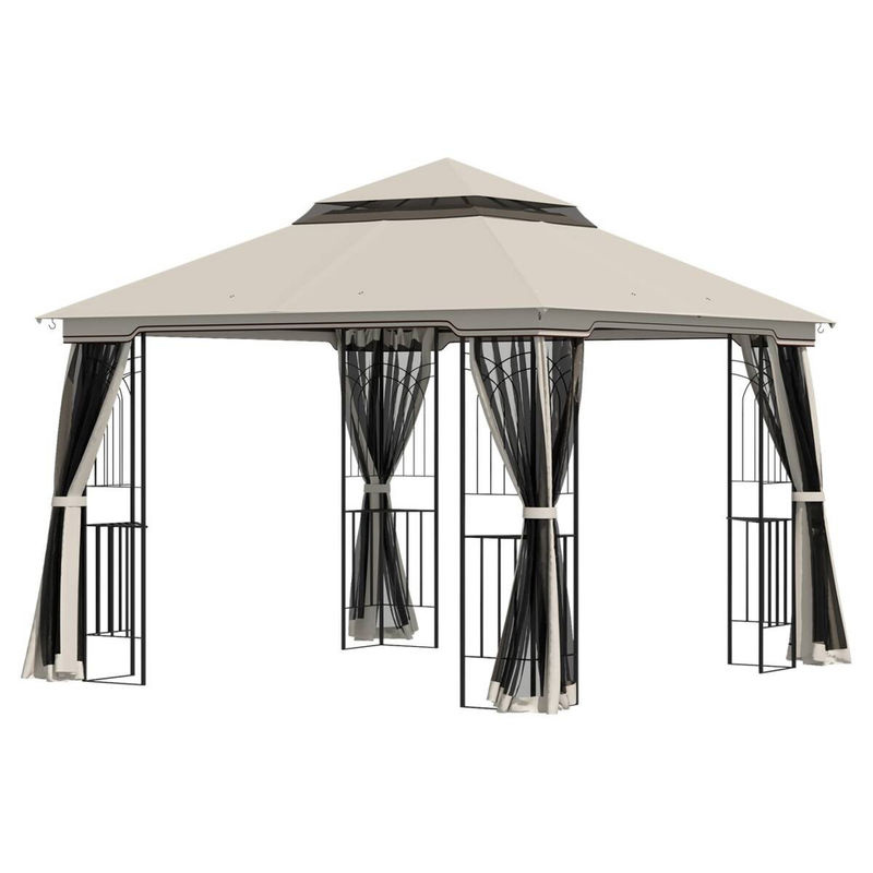 Outsunny Gartenpavillon mit Doppeldach aus Metall und Polyester in Beige, B/T/H: 299 x 299 x 274 cm - Bild 3