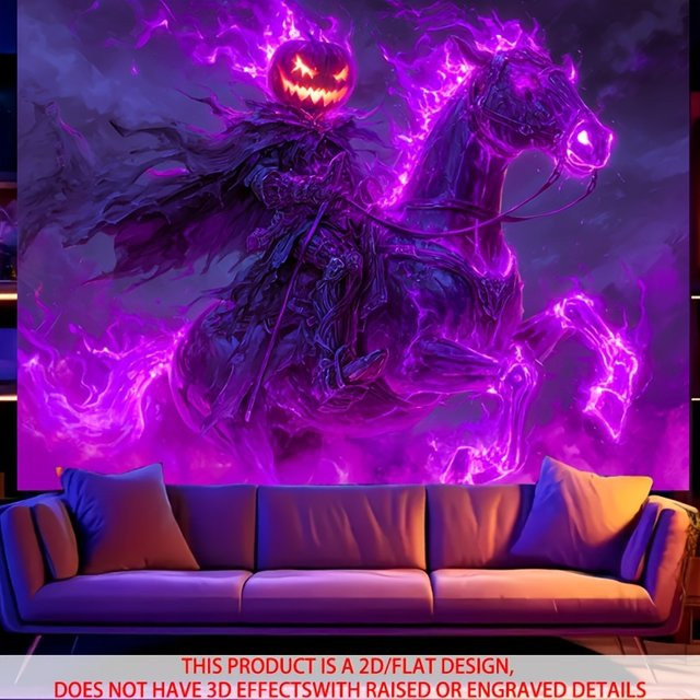 VIKAMA Halloween Kürbis Ritter Wandteppich in Lila mit Flammen-Motiv für Wohnzimmer und Party-Dekoration B: 60 cm, H: 40 cm - Bild 1