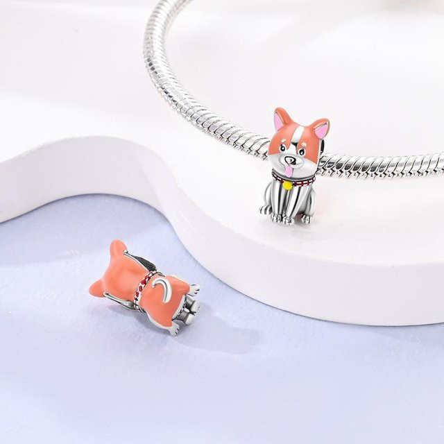 Charm Corgi Welpe, Messing, Weiß, Perle, Damen - Bild 1