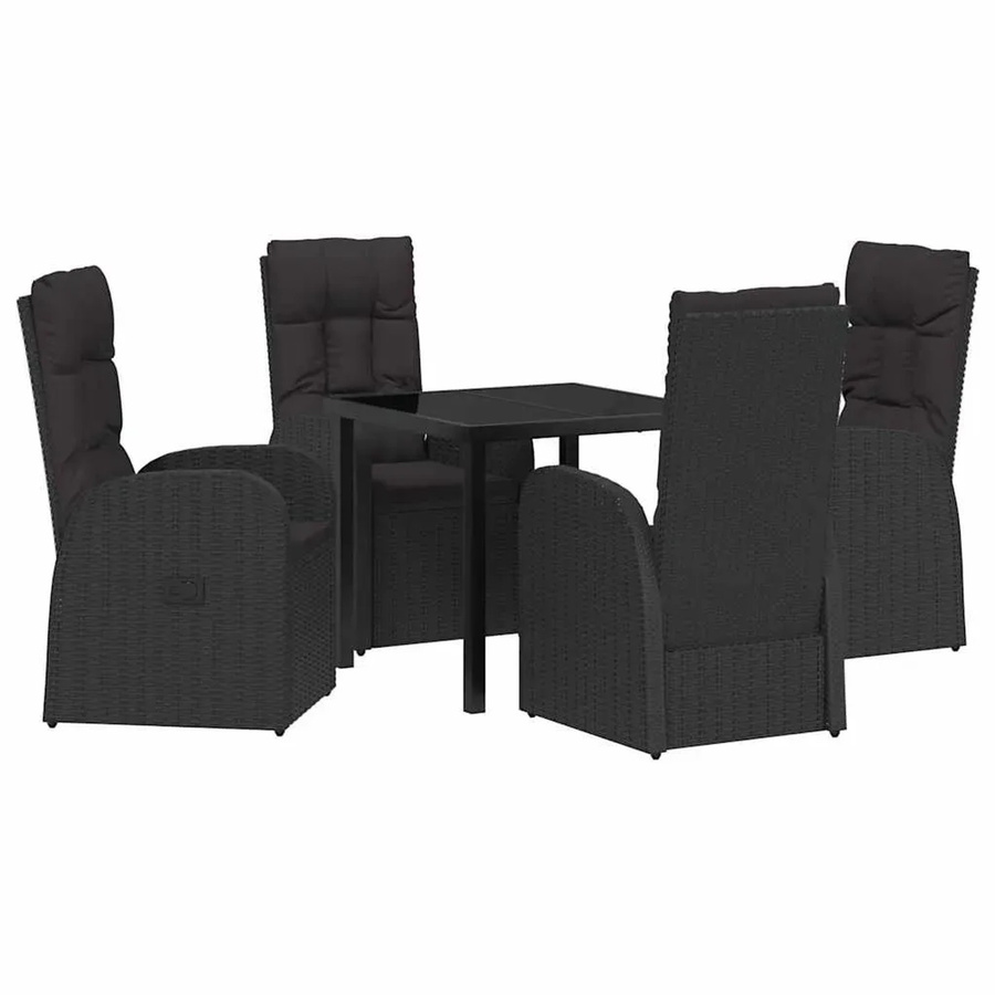 vidaXL Garten Essgruppe 5-teilig aus Poly-Rattan und Glas in Schwarz mit Polsterkissen - Bild 2