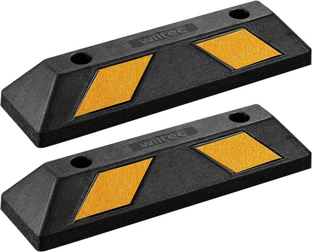 Wiltec Radstopper Set aus Gummi in Schwarz-Gelb, 2er Pack Einparkhilfe und Anfahrschutz für die Garage, B/T/H: 55 x 15 x 10 cm - Bild 1