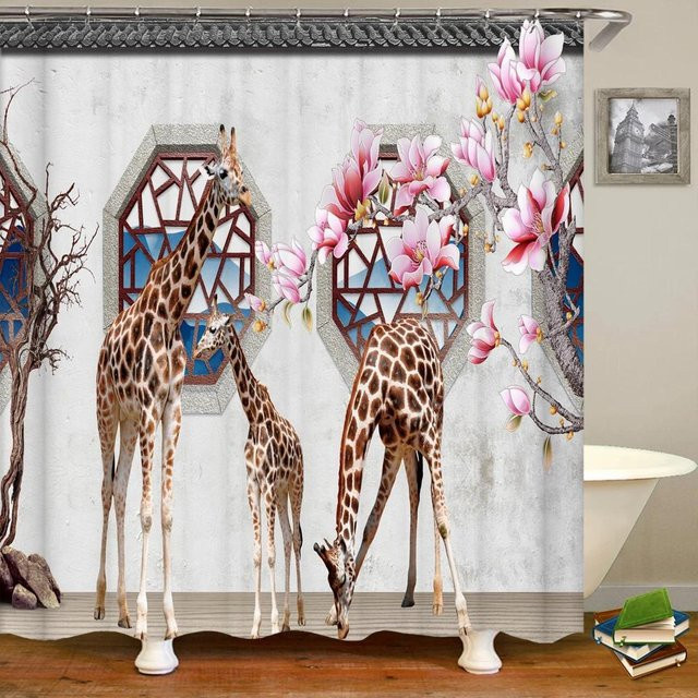 Wasserdichter Duschvorhang mit 3D-Landschaftprint im chinesischen Stil von Household supplies MH, Polyester, Mehrfarbig, B: 90 cm, H: 180 cm - Bild 1