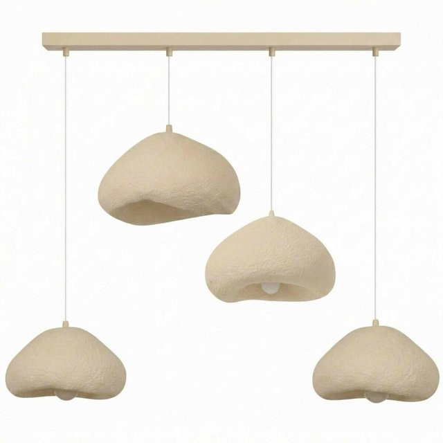 Opviq Pendelleuchte beige aus Fiberglas und Metall mit 4 E27 Fassungen, B/H/T: 154 x 110 x 46 cm - Bild 1