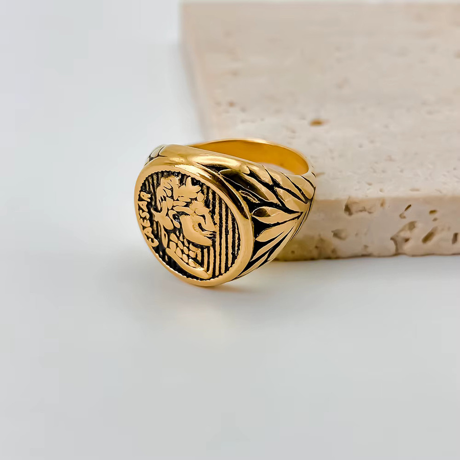 EMANCO Siegelring Edelstahl, Gold, Caesar-Porträt, Vintage, Unisex - Bild 2