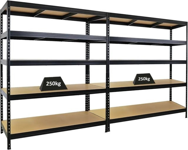 PROREGAL 2er-Set Schwerlastregal Rivet Schwarz mit verstellbaren Regalböden aus MDF und Stahl, H x B x T: 180 x 150 x 60 cm - Bild 1