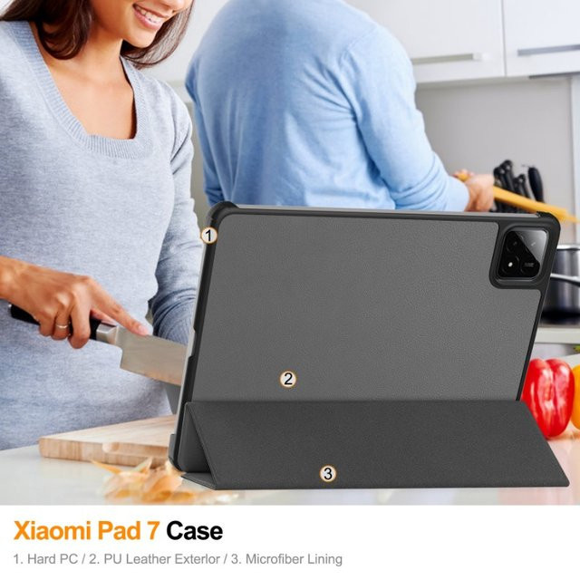 Smart Case für Xiaomi Pad 7 Pro 11,2 Zoll 2024 Klappbare Magnetische Schutzhülle aus PU-Leder in Rot - Bild 1