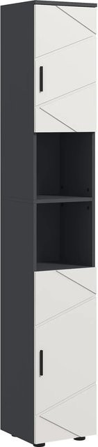 HOMCOM Badezimmerschrank aus Spanplatte in Dunkelgrau mit offenen Regalfächern und Türen, H x B x T: 183 x 30 x 30 cm - Bild 1
