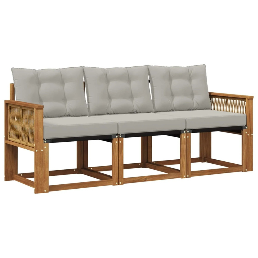 vidaXL Outdoor-Sofagarnitur aus massivem Akazienholz mit Textilene und Kissen in Grau und Natur - Bild 2
