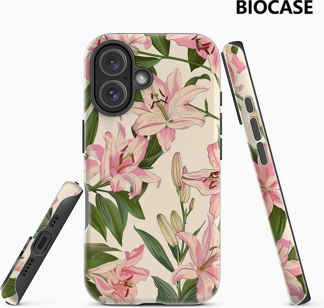 Potdemiel Handyhülle mit rosa Lilien-Muster für iPhone 17 16 15 14 13 Pro Max Plus, robuste ein- und doppelschichtige Magnet-Hülle, Pink/Mehrfarbig - Bild 1