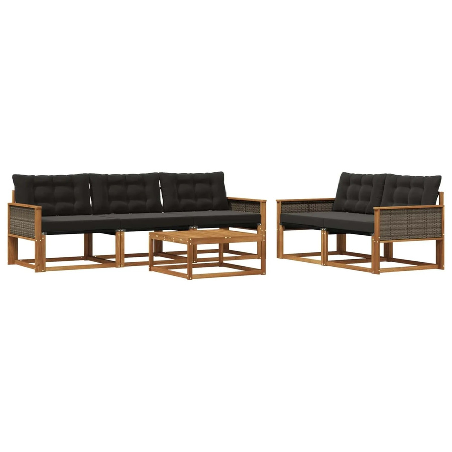 vidaXL Outdoor-Sofagarnitur aus massivem Akazienholz und Textilene mit Kissen, 6-teiliges Set, Schwarz/Natur - Bild 2