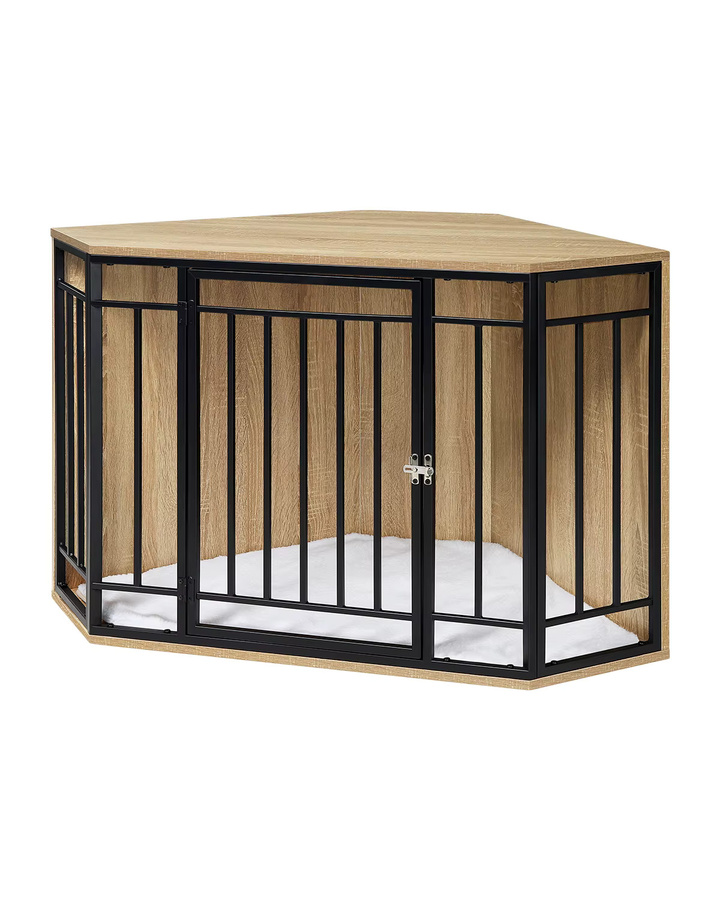 EUGAD Eck-Hundebox Beistelltisch in Braun, Hundezwinger Indoor mit abschließbarer Tür für große, mittlere und kleine Hunde, B/T/H: 111 x 67 x 60 cm - Bild 2