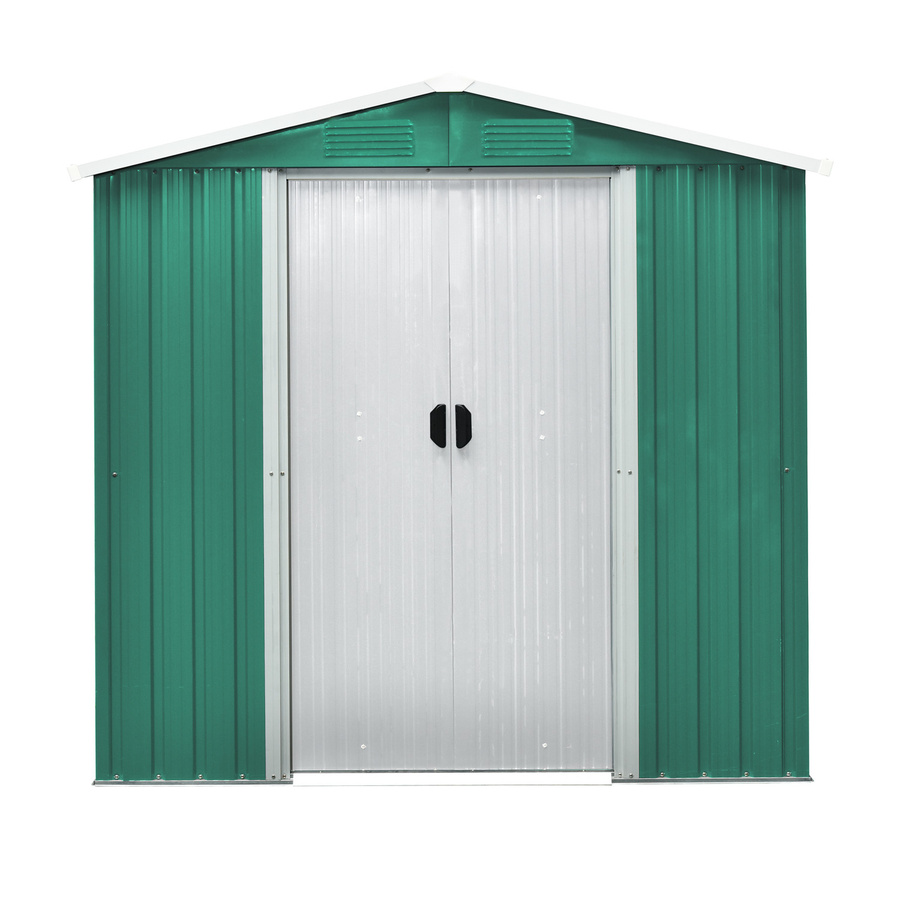Pergart Gerätehaus Köln II aus Metall in Grün mit Doppelschiebetür und Lüftungsschlitzen, B/T/H: 194 x 110 x 184 cm - Bild 3