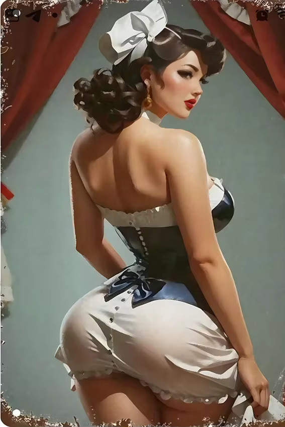 HELLOYOUNG Vintage Metall-Blechschild Pin-Up-Mädchen Wanddekoration Multicolour Breite: 20,32 cm, Höhe: 30,48 cm - Bild 2