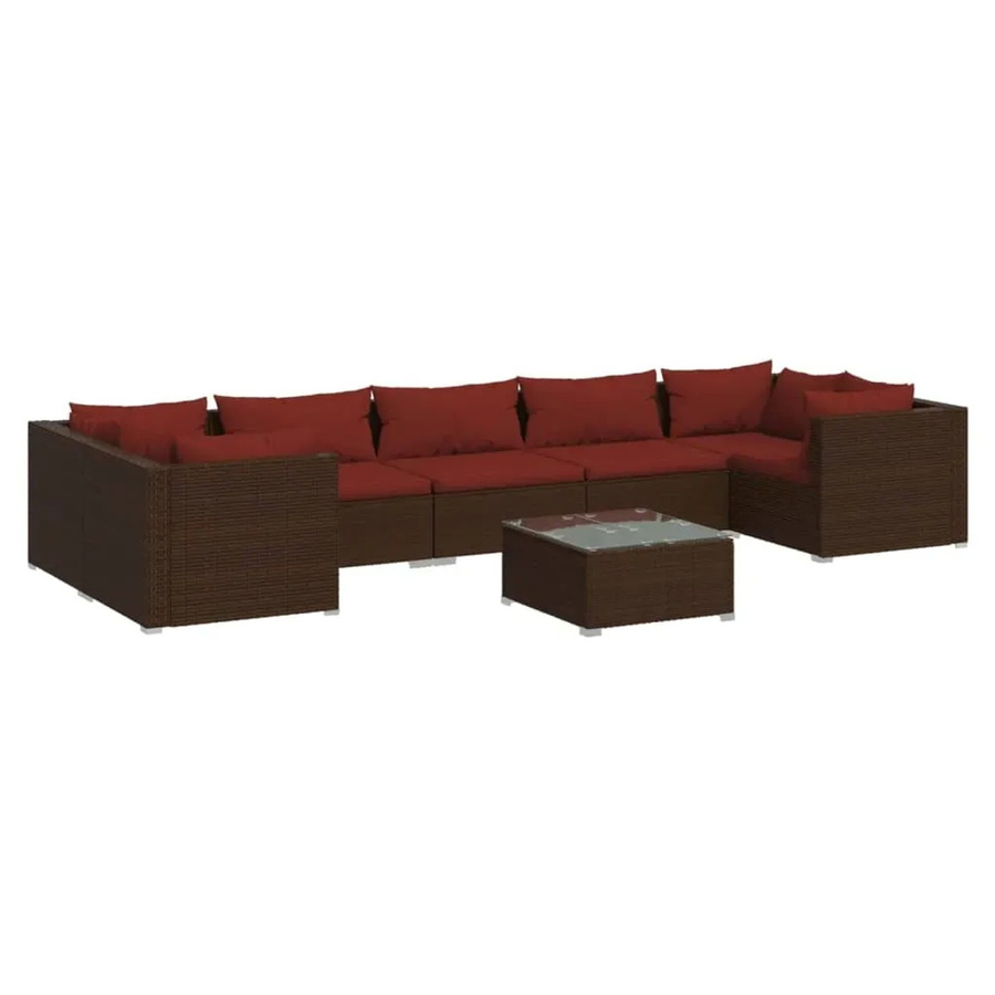 vidaXL 8-tlg. Garten-Lounge-Set aus Poly Rattan in Braun mit Kissen und Couchtisch - Bild 2