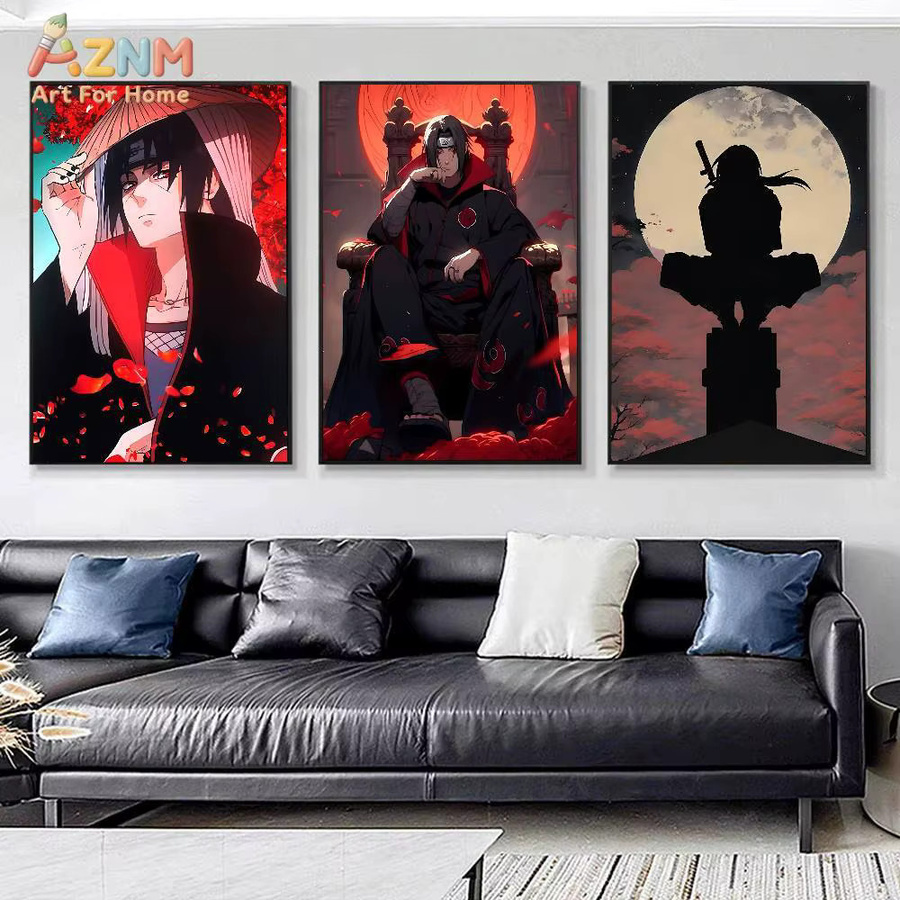 Kayou Naruto Uchiha Itachi Sharingan und Crow Anime-Leinwandgemälde, Wandkunst Poster in Mehrfarbig - Bild 2