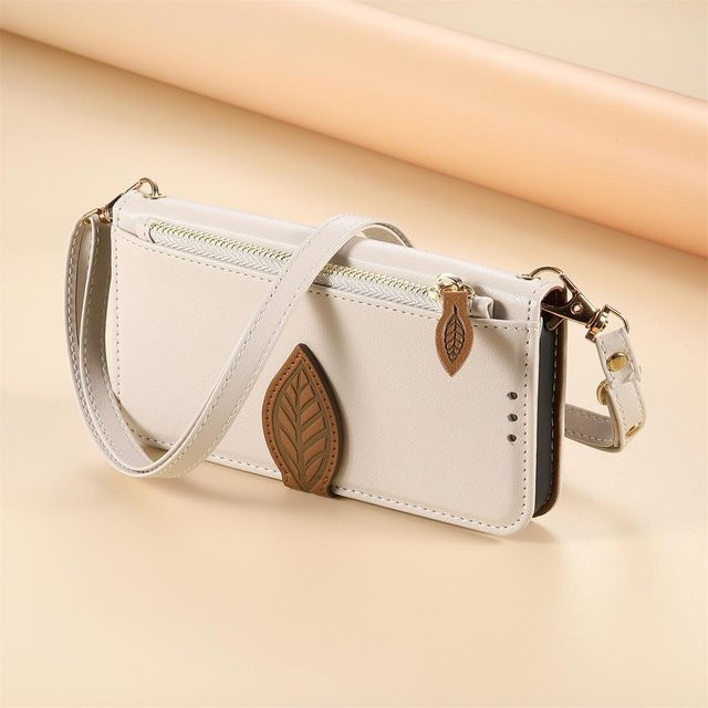 zHAIyu Crossbody-Ledergeldbörse mit Handgelenkriemen und Kartenschlitz als Handyhülle für iPhone 17 Air 16 Plus 15 14 13 12 Pro Max in Weiß - Bild 1