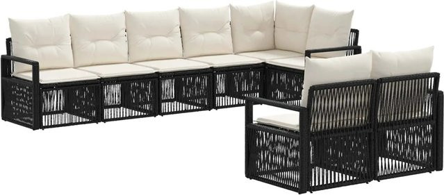 vidaXL Gartensofa-Set 8-teilig aus Poly-Rattan in Schwarz mit Polsterkissen und wetterfestem Metallgestell - Bild 1