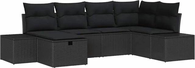vidaXL 6-teiliges Garten-Sofa-Set aus Poly-Rattan in Schwarz mit Kissen und Stauraum - Bild 1