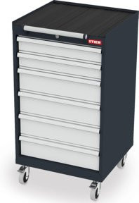 STIER Mobiler Schubladenschrank aus Stahl mit 6 Schubladen und Lenkrollen B/T/H: 60,0 x 57,5 x 109,0 cm - Bild 1