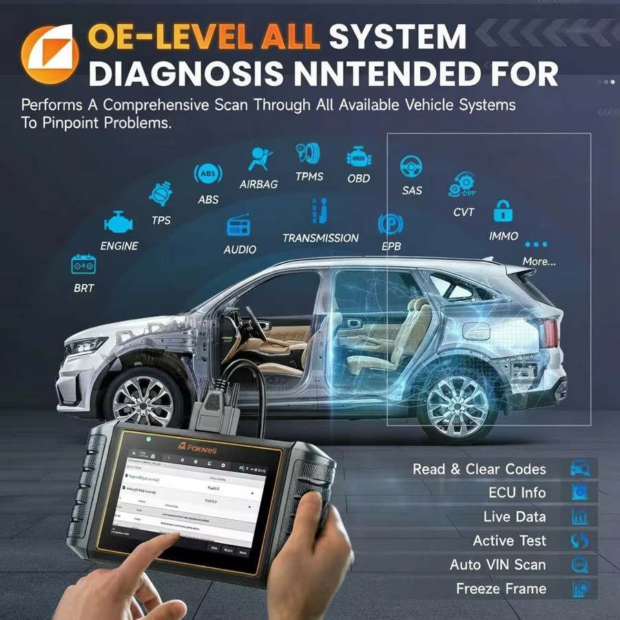 FOXWELL NT710 OBD2 Kfz-Diagnosegerät in Schwarz mit bidirektionaler A/F-Anpassung, Öl-, ABS- und EPB-Reset sowie 30 Rücksetzfunktionen - Bild 2