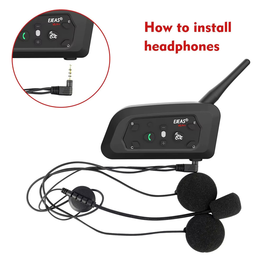 EJEAS V6 PRO Bluetooth Helm-Gegensprechanlage in Schwarz mit 3,5 mm Mikrofon und Headset für Vnetphone V4 Motorradkommunikation - Bild 3