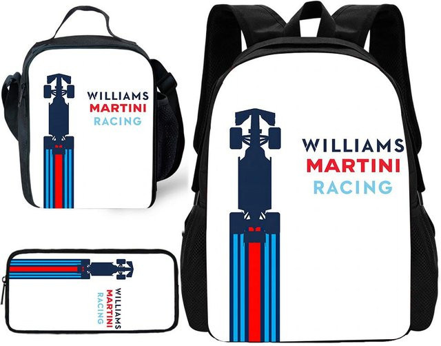 Potdemiel Kinder Schulrucksack Set mit Brotdose und Federmäppchen im Rennsport-Design, Mehrfarbig - Bild 1