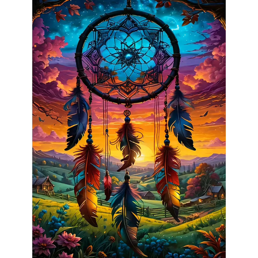 EverShine Diamant-Stickerei Traumfänger Wolken Motiv in Multicolour mit runden Strasssteinen für deine Heimdekoration B/H: 30 x 20 cm - Bild 4