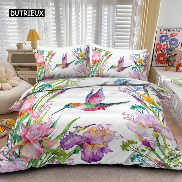 Bettwäsche Set Binchi Outdoor Product mit tropischen Vögeln und Kolibris im Aquarell-Design, Weiß/Mehrfarbig, B/H: 200 x 200 cm - Bild 1