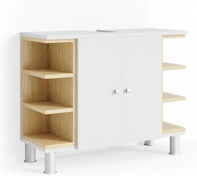 Vicco Waschbeckenunterschrank Aquis Weiß Eiche B/T/H: 79,6 x 64 x 32 cm - Bild 1
