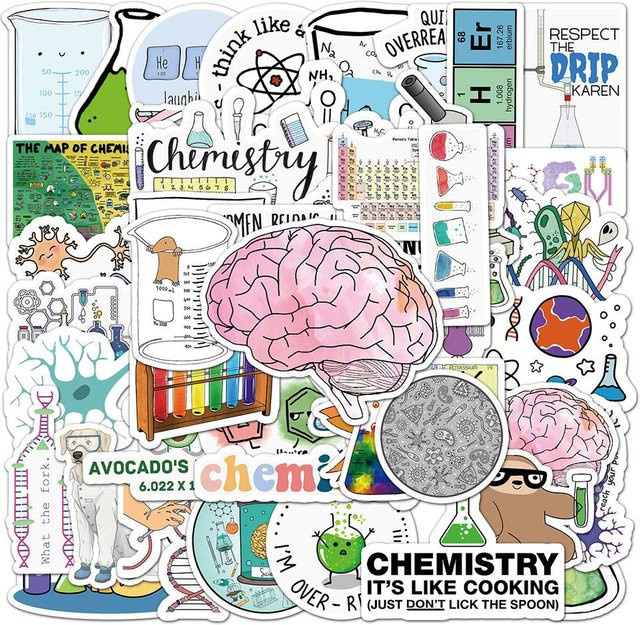 Binchi Outdoor Product Chemie Labor Aufkleber Set mit Wissenschaft Gleichungen und Cartoon Motiven in Multicolour für DIY Gepäck und Notizbücher - Bild 1