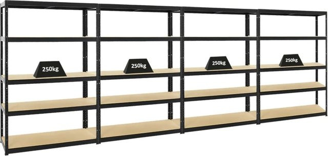 4er Set PROREGAL Schwerlastregal Big Elephant Schwarz H x B x T: 180 x 120 x 45 cm mit verstellbaren Fachböden aus MDF und Metall - Bild 1