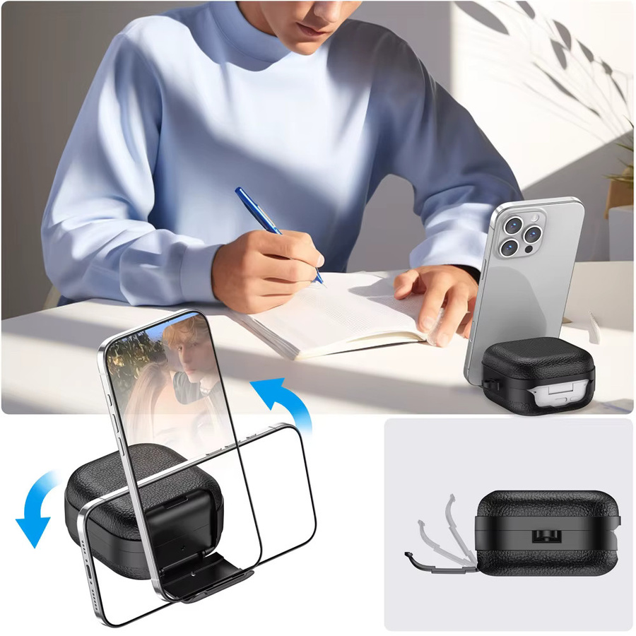 XhaoR Sicherheitsverschluss-Kopfhörerhülle für Samsung Galaxy Buds 4 und Buds4 Pro aus weichem TPU, stoßfest mit Schlüsselanhänger und Telefonständer, in Schwarz oder Weiß - Bild 2
