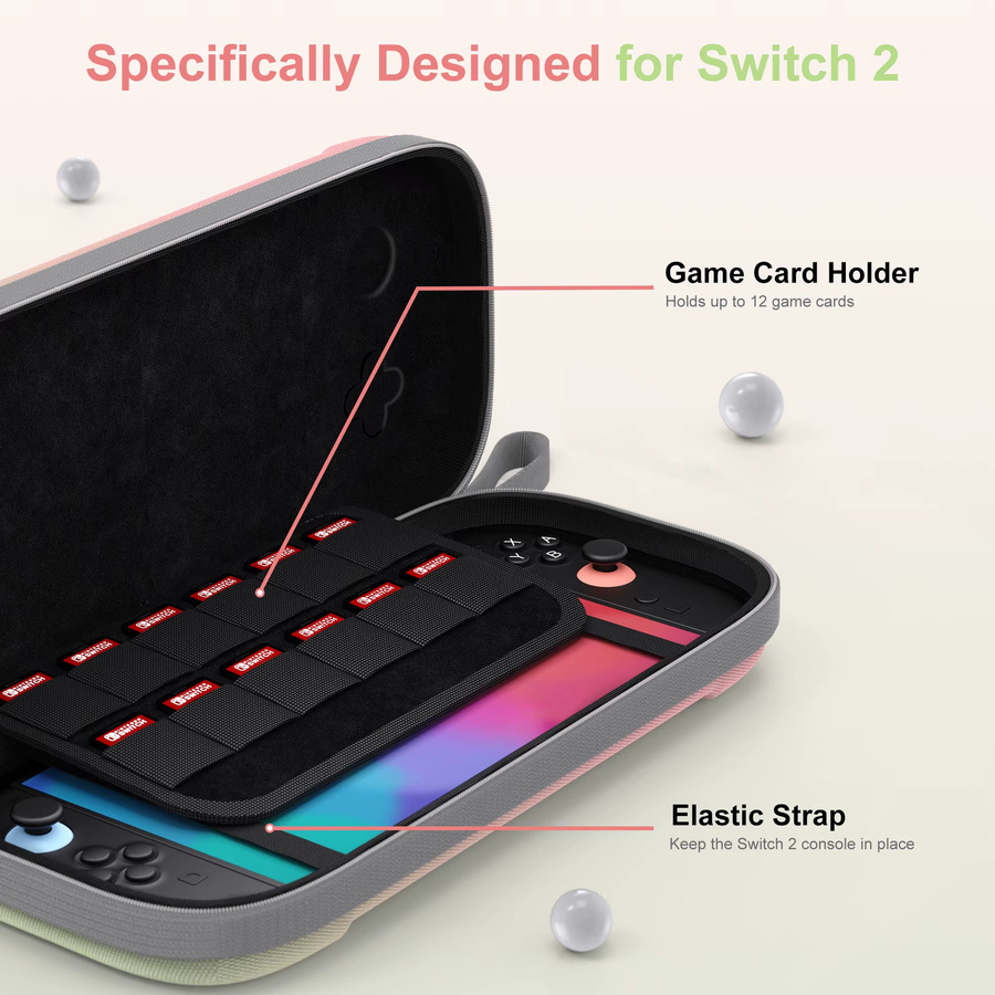 DEVASO Hartschalen-Reisetasche für Nintendo Switch 2 in Pink mit 12 Spielkartenfächern und Displayschutzmatte - Bild 3