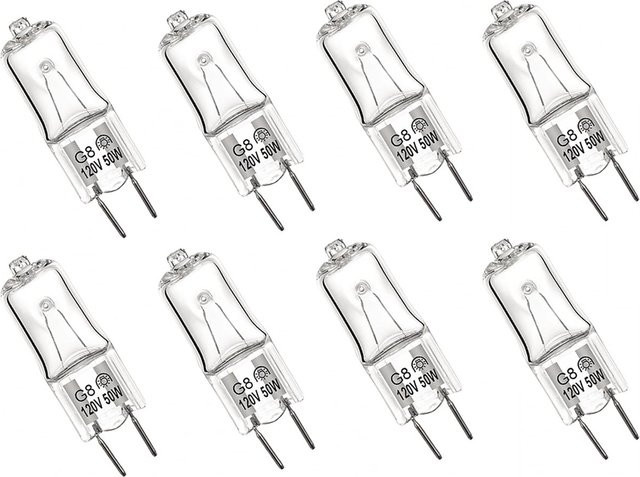 8er-Pack Halogen-Glühbirnen für GE Mikrowellenherde der Serien CVM, DVM, HVM und JNM, 120V 50W, transparent - Bild 1