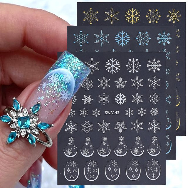 SWEET TREND Nail Art Aufkleber Schneeflocken, Gold Silber - Bild 1