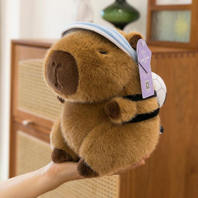 Capybara Puppe Plüschtier, Sommer Schwimmring Fußball Rucksack Kappe, 25cm - Bild 1