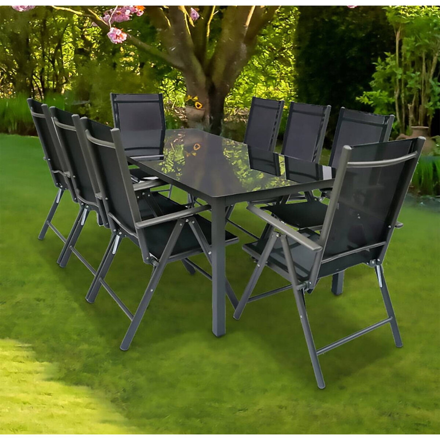 VCM 9-tlg Gartenmöbel Set Sonlas Essgruppe in Anthrazit mit ESG-Sicherheitsglas, Tisch Maße H: 76 cm, B: 189 cm, T: 90 cm - Bild 2