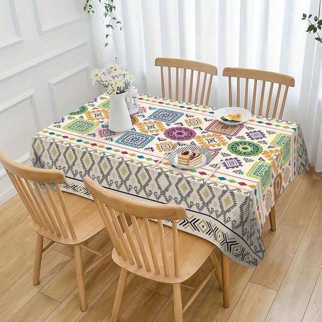 JMG Household Supplies Tischdecke im Bohemian Stil mit buntem geometrischem Blumendruck, grau/mehrfarbig, B/B: 90 x 140 cm - Bild 1