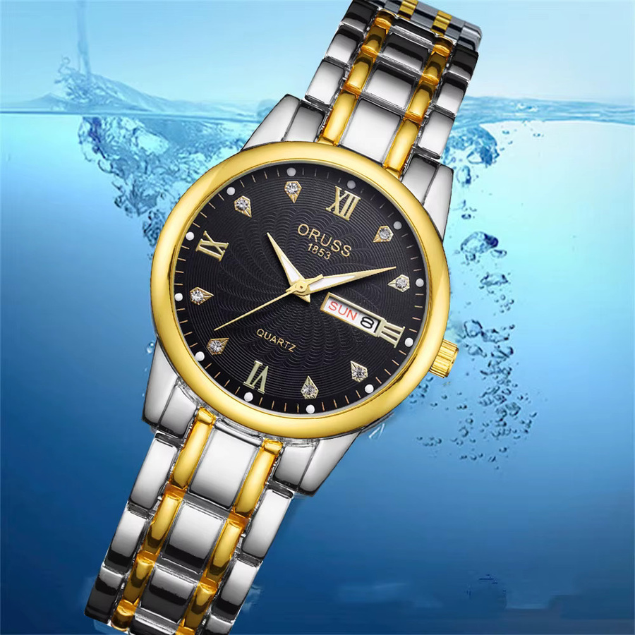 ORUSS Armbanduhr Edelstahl, Quarz, Schwarz, Roségold, Unisex - Bild 3