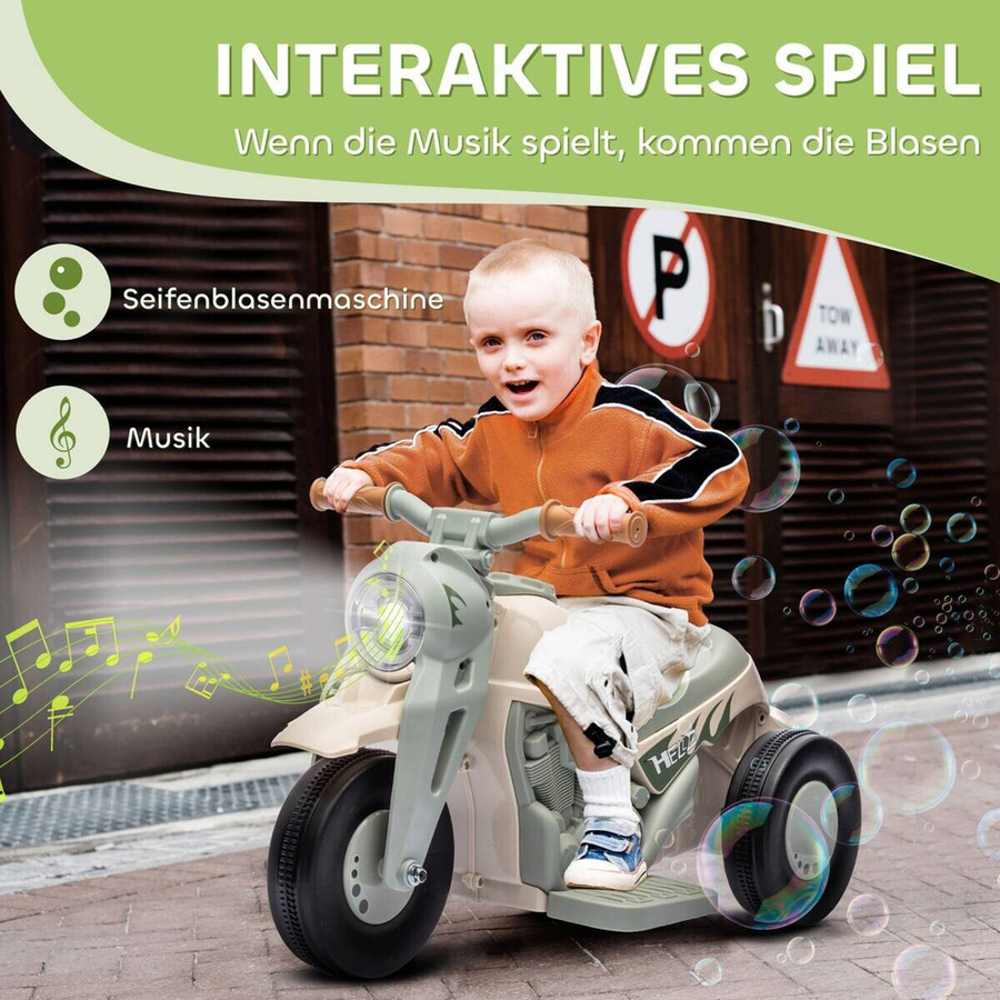 AIYAPLAY Kinder Elektro-Motorrad mit Musik und Blasen, Cremeweiß, 2-5 Jahre - Bild 4