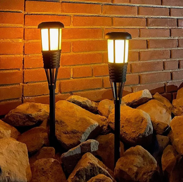 Solar Gartenfackel LED Gartenleuchte im 2er Set, Schwarz, Höhe: 61 cm - Bild 1