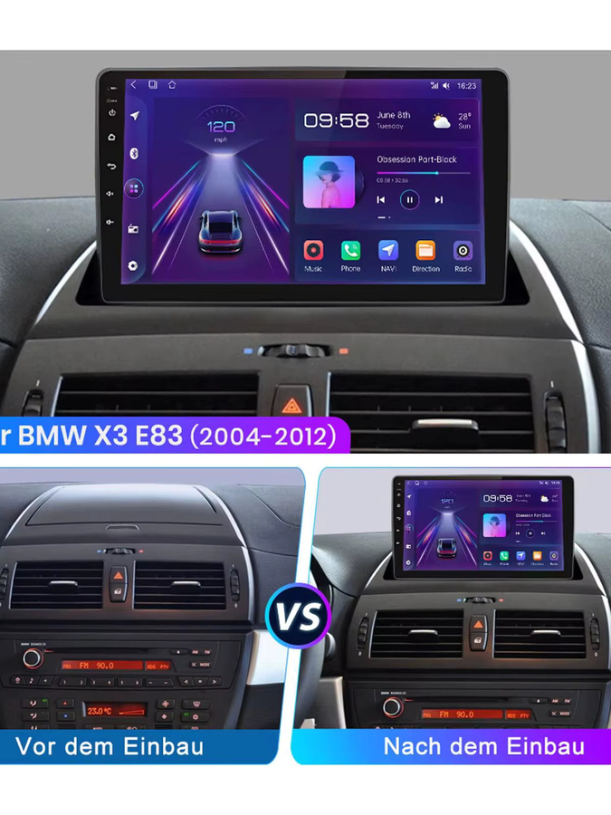 ESSGOO Android 15 Acht-Kern Autoradio Multimedia Player für BMW X3 E83 2006-2010 mit Bluetooth, kabellosem Carplay, Android Auto und Kamera in Schwarz - Bild 7