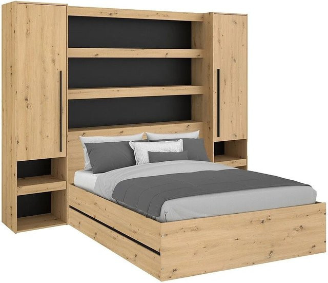 Bettrahmen Ludaro Vente-unique mit Lift-up-Base in Schwarz und Naturfarben Hell, B/T: 140 x 190 cm - Bild 1