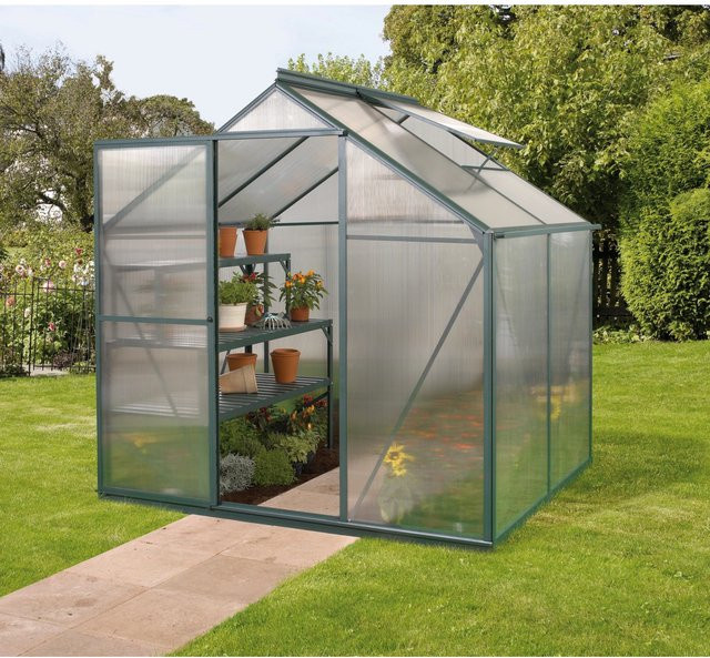 Vitavia Gewächshaus Triton 2500 in Smaragdgrün mit Aluminiumrahmen, Polycarbonat-Verglasung und Fundament, 2,6 m² - Bild 1