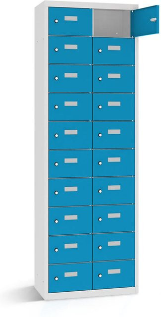 rotstahl Wertfachschrank mit 20 Fächern, Korpus lichtgrau und blaue Türen, B/T/H: 80 x 50 x 180 cm - Bild 1