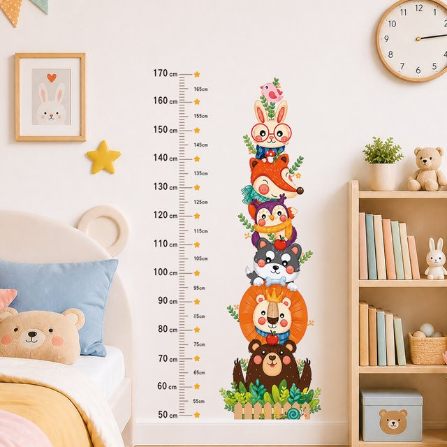Kingsmile Wandtattoo Wachstumstabelle mit Cartoon-Tier-Motiven für das Kinderzimmer, abnehmbarer Wandaufkleber zur Höhenmessung in Multicolour - Bild 1