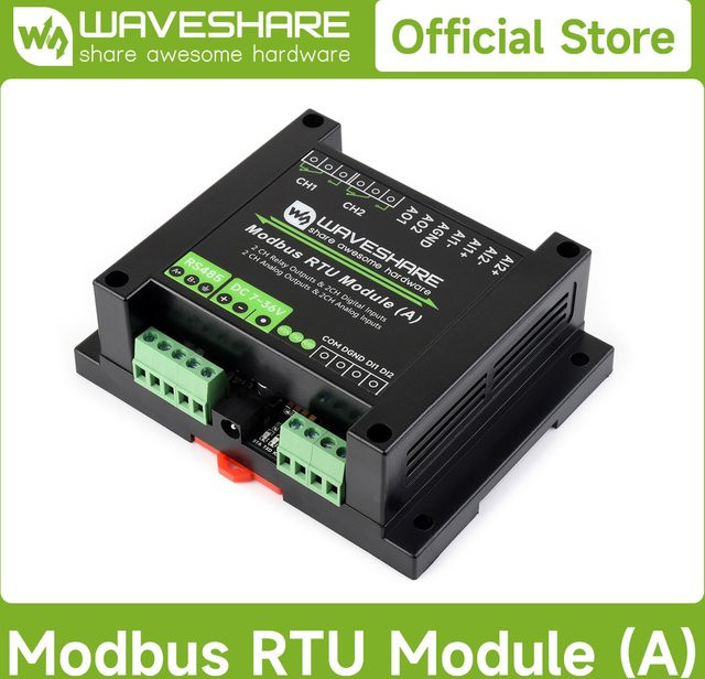Waveshare Industrielles Modbus RTU Misch-Eingangs- und Ausgangsmodul in Schwarz mit Isolationsschutz, DC 7V ~ 36V - Bild 1