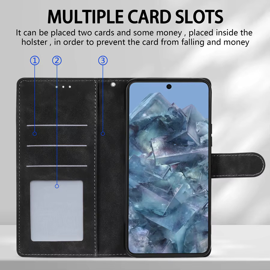 Leder-Brieftaschenhülle für Google Pixel 10a 10 Pro XL 9 Pro 8a 8 7 7a 6 6a mit Kartenfach, Fotorahmen und magnetischem Klappverschluss in Rot - Bild 2